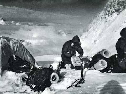 
Pete Boardman and Dick Renshaw at Camp 4 On Abruzzi Shoulder 1980 - Savage Arena book
